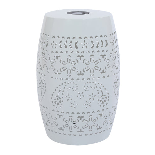 Solar Side Table with Built-in Solar Battery,Stunning Flower Pattern at Night,Eco-Friendly and Energy Efficient Outdoor Furniture Ideal,for Patios Gardens and Backyards(White)