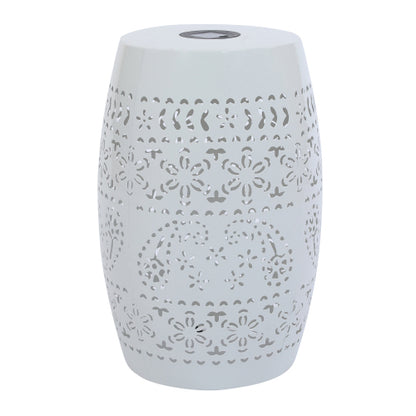 Solar Side Table with Built-in Solar Battery,Stunning Flower Pattern at Night,Eco-Friendly and Energy Efficient Outdoor Furniture Ideal,for Patios Gardens and Backyards(White)