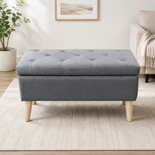 32 inch Corduroy Storage Ottoman Bench with Built-In Tray