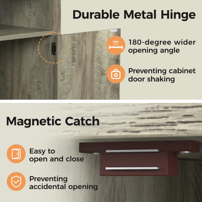 Warm Grey Farmhouse Nightstand with Charging Cabinet