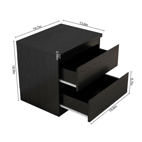 19.7 Inch Black Handle-Free Nightstand, 2 Drawers Thickened Top Plate Bedroom Storage Side Table