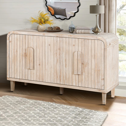 59'' Farmhouse Curved Vintage Storage Sideboard with Adjustable Shelves (Natural Wood Washed)