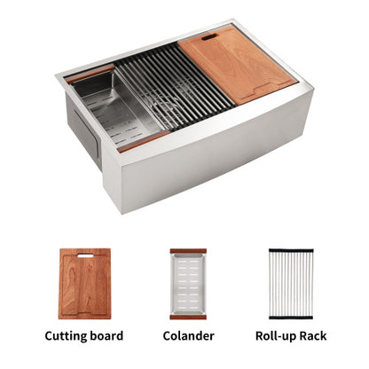 33x22x10"Farmhouse Apron Single Bowl Stainless Steel Kitchen Sink with Workstation