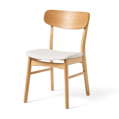 Set of 2 Minimalist Light Beige Fabric Dining Chairs, Natural Oak Finish Solid Rubberwood Legs