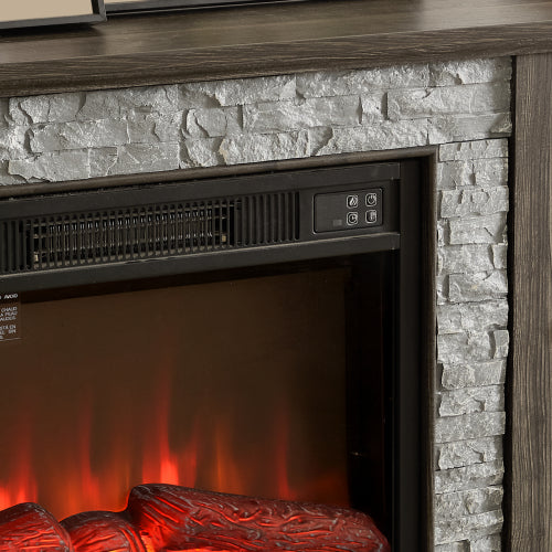 70 Inch TV Stand with Electric Fireplace Grey Faux Stone Entertainment Center
