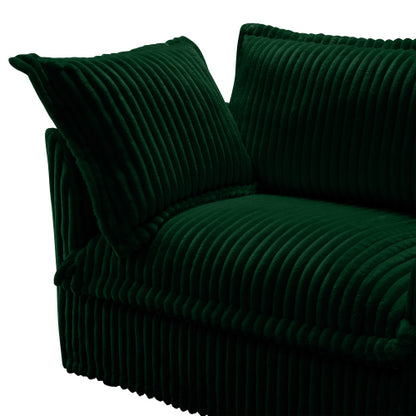 Green Corduroy Ottoman with Deep Cushioned Seat Design
