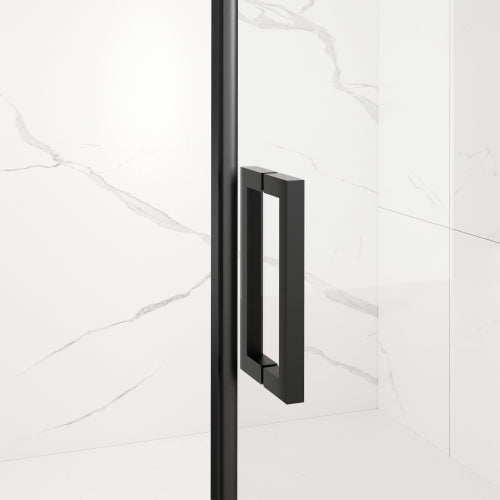56-60" W x 72" H Semi-Frameless Sliding Shower Door, 5/16"(8mm) Clear SCGG Tempered Glass, Matte Black Finish, Cut Adjustable Width 4"