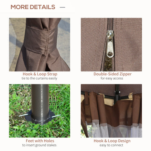 Outsunny 12' x 12' Round Outdoor Gazebo, Patio Dome Gazebo Canopy Shelter with Double Roof, Netting Sidewalls and Curtains, Zippered Doors, Strong Steel Frame, Brown