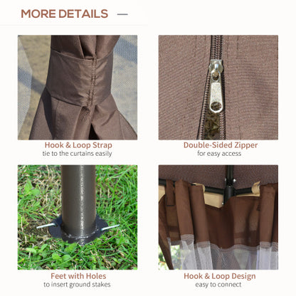 Outsunny 12' x 12' Round Outdoor Gazebo, Patio Dome Gazebo Canopy Shelter with Double Roof, Netting Sidewalls and Curtains, Zippered Doors, Strong Steel Frame, Brown