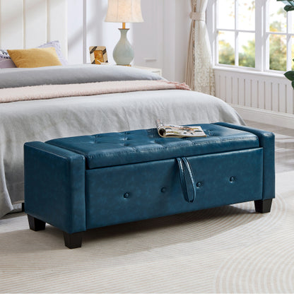 48'' Storage Ottoman Bench Tufted Faux Leather Upholstered Bench with Storage