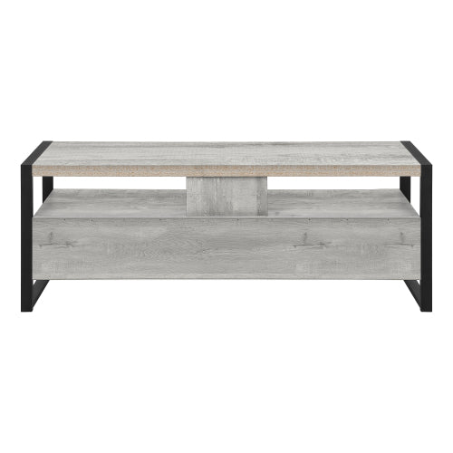 60 Inch Rustic Grey Industrial TV Stand with Black Metal Frame & 3 Metal Glide Drawers