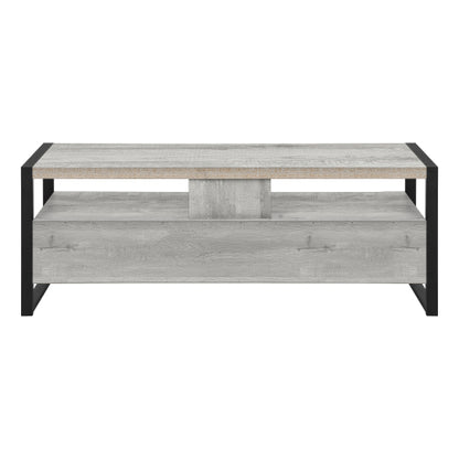60 Inch Rustic Grey Industrial TV Stand with Black Metal Frame & 3 Metal Glide Drawers
