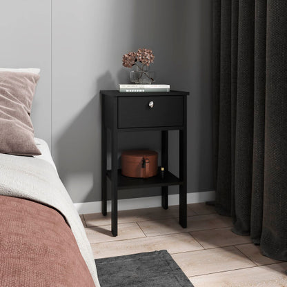 Black Wengue Nightstand, 1 Drawer & 1 Shelf with 4 Legs
