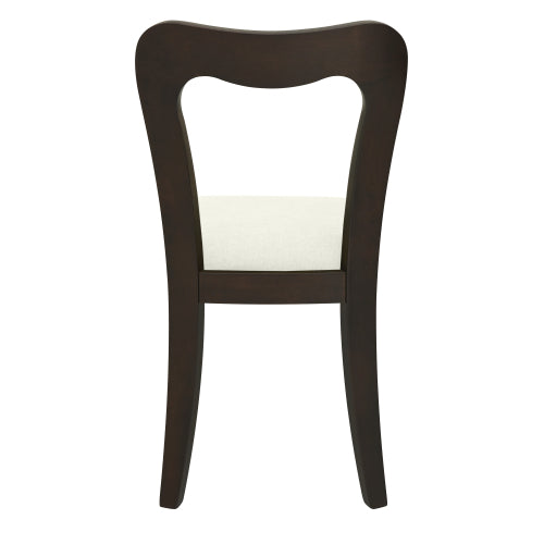 Set of 2 Dark Brown Rubberwood Open Back Dining Chairs, Minimalist Beige Upholstered Armless Kitchen Chairs