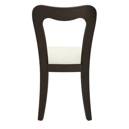 Set of 2 Dark Brown Rubberwood Open Back Dining Chairs, Minimalist Beige Upholstered Armless Kitchen Chairs