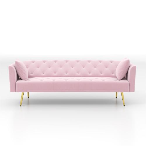 72 inch  Pink Velvet American-Retro Convertible Foldable Sleeper Sofa Bed