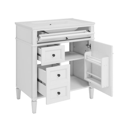 30'' Bathroom Vanity with Top Sink, Modern Bathroom Storage Cabinet with 2 Drawers and a Tip-out Drawer, Single Sink Bathroom Vanity