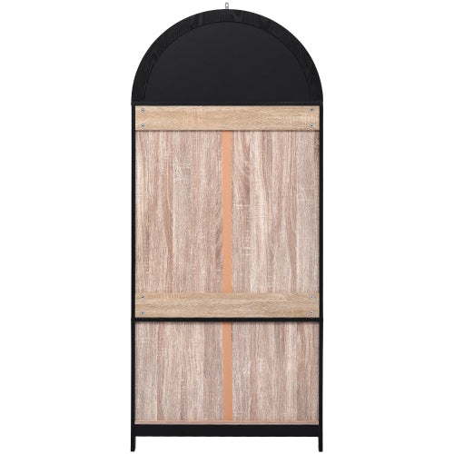 71 Inch Black Arched Glass Door Kitchen Pantry Storage Cabinet