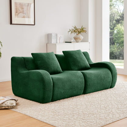 Green Boneless Modular Teddy Fabric Sofa No-Assembly 32D High-Density Sponge Non-Slip Base