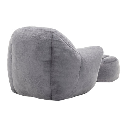 Grey Faux-Fur Bean-Bag Sofa Chair with Backrest & Footstool