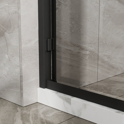 Goodyo Double Sliding Glass Shower Door 60 in. W x 72 in. H Aluminum Framed Shower Enclosure with SGCC Clear Tempered Glass, Stainless Steel Hardware, Matte Black