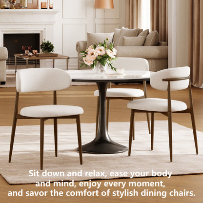 Set of 2 Metal Dining Chairs with Upholstered Seat, Woodgrain Frame, Beige Kitchen Chairs