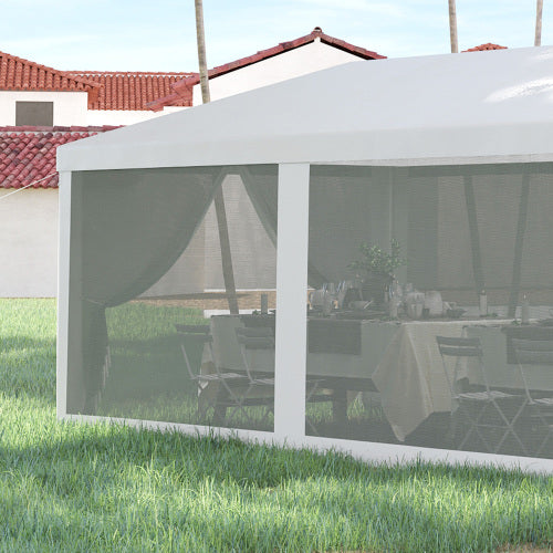 Outsunny 10' x 28' Party Tent Canopy, Outdoor Event Shelter Gazebo with 8 Removable Mesh Sidewalls, Zipper Doors, Steel Frame, White