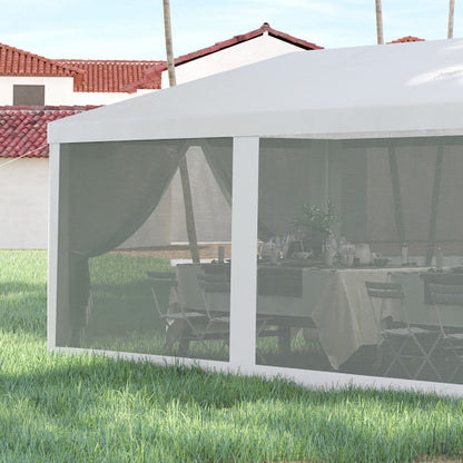 Outsunny 10' x 28' Party Tent Canopy, Outdoor Event Shelter Gazebo with 8 Removable Mesh Sidewalls, Zipper Doors, Steel Frame, White