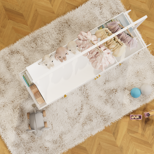 Modern Table Dresser,Baby Dressing Table with 3 extra deep Drawers and Storage Shelves and Hangers, Multi-Functional Baby Changing Table with Drying Rack for Nursery, White