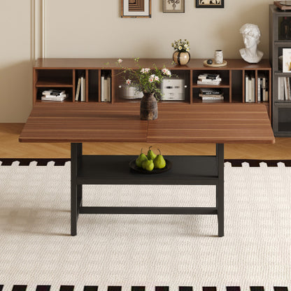71-Inch Walnut Wood Grain Dining Table with Storage Shelf