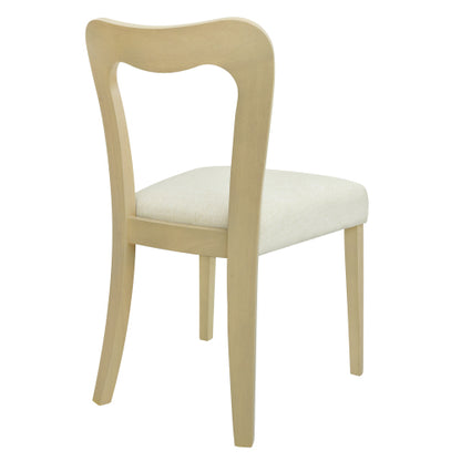 Set of 2 Light Ash Rubberwood Open Back Dining Chairs, Minimalist Beige Upholstered Armless Side Chairs
