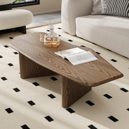 47 Inch Irregular Coffee Table Rustic Ash Wood Veneer Modern Living Room Center Table