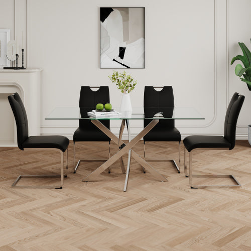 Set of 2 Modern PU Faux Leather Dining Chairs, Chrome Metal Leg Side Chairs for Kitchen Bedroom