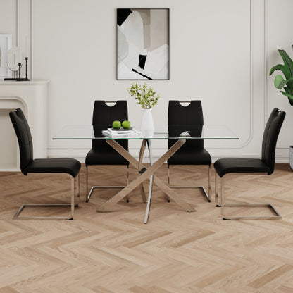 Set of 2 Modern PU Faux Leather Dining Chairs, Chrome Metal Leg Side Chairs for Kitchen Bedroom