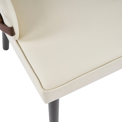 Set of 2 Beige & Brown Two-Tone Fabric Arm Dining Chairs, Multi-Material Frame 300lbs Weight Capacity