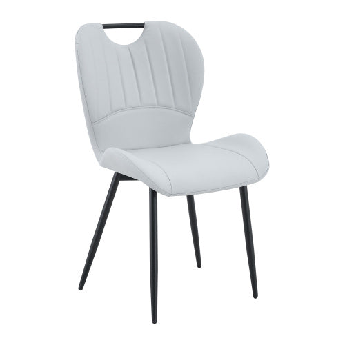 Set of 4 Light Grey PU Dining Chairs, Built-in Handle, Black Metal Frame, Adjustable Leveling Feet