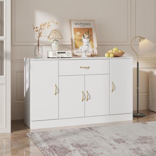 Sideboard Buffet Cabinet with Storage, Large Kitchen Storage Cabinet with 1 Drawer and 4 Doors, Modern Coffee Bar for Kitchen Dining Room, White