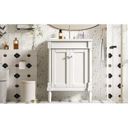 24'' Bathroom Vanity with Top Sink, 2-Tier Modern Bathroom Storage Cabinet, Single Sink Bathroom Vanity, Large Storage Shelves