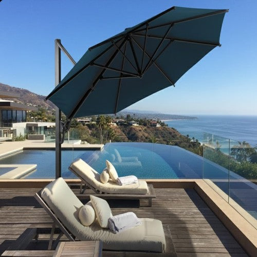 11 Ft Blue Round Large Cantilever Patio Umbrella with 360° Rotation & Tit Adjustment and Heavy Duty Offset Polyester Canopy Deck Umbrella.