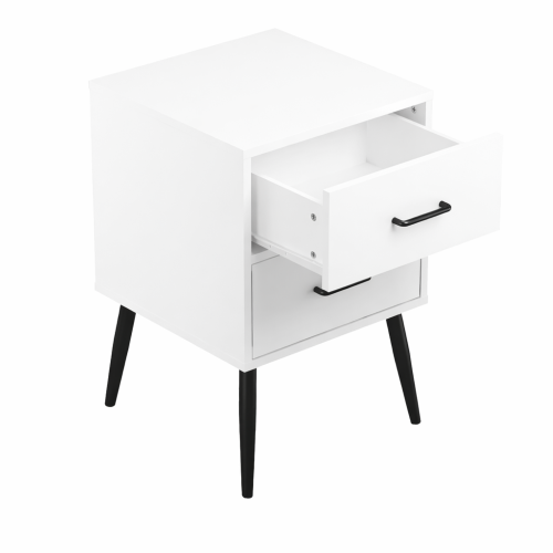 2-Drawer Nightstand with Metal Legs and Metal Handles, Modern White Bedside Table, Small End Table for Bedroom, Living Room or Apartment