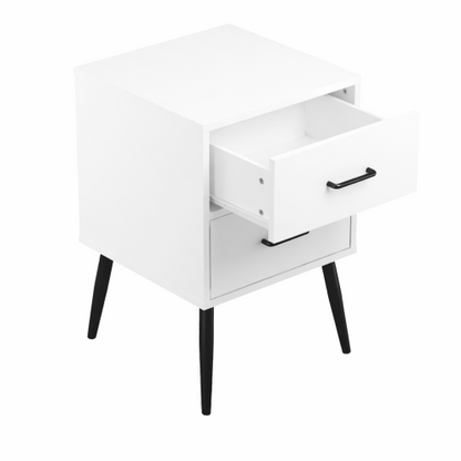 2-Drawer Nightstand with Metal Legs and Metal Handles, Modern White Bedside Table, Small End Table for Bedroom, Living Room or Apartment