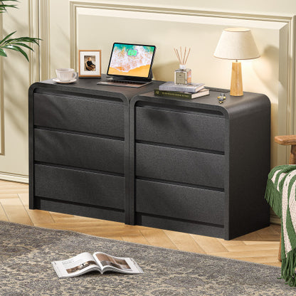 Black Smooth 3-Drawer Nightstand with USB Charging Station, Mid-Century Bedside Table