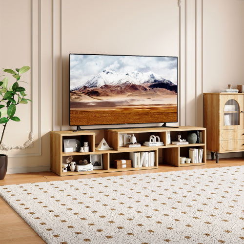 Modular TV Stand with Open Storage Shelves Light Wood Entertainment Center