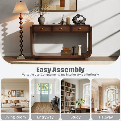 Walnut Classic Curved Leg Console Table With 3 Drawers Home Hallway Cabinet