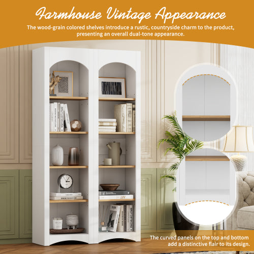 72''H White Farmhouse 5-Tier Combined Bookshelf Adjustable Shelf Home Pantry Storage Cabinet Set