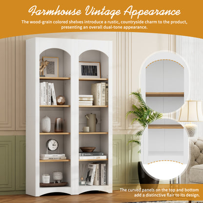 72''H White Farmhouse 5-Tier Combined Bookshelf Adjustable Shelf Home Pantry Storage Cabinet Set