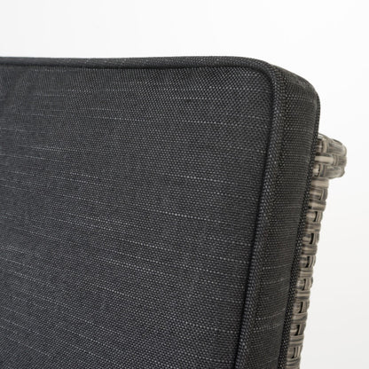 30" Outdoor Wicker Swivel Barstool with Water Resistant Cushion, Mixed Black and Dark Grey