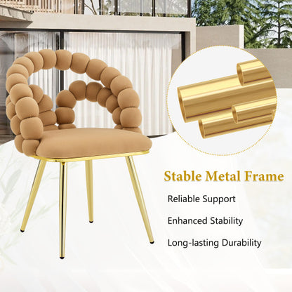2 Pack Modern Velvet Dining Chairs, Bubble Padded Back Accent Chairs with Gold Metal Legs