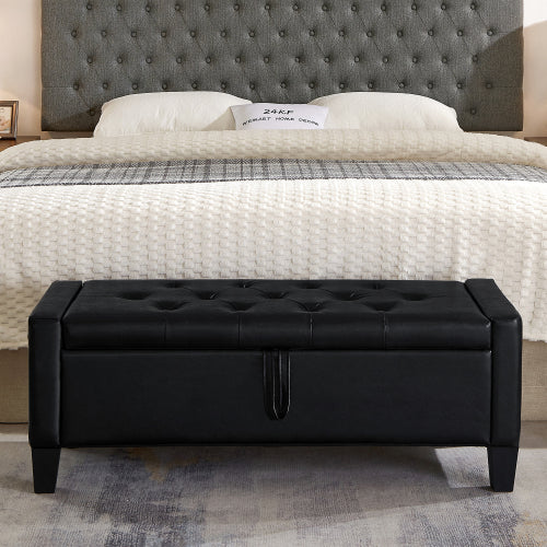 Ottoman with Storage, Storage Ottoman Bench with Safety Hinge 350 lbs Weight, Upholstered Entryway Bench with Seating for Bedroom, Living Room - Black