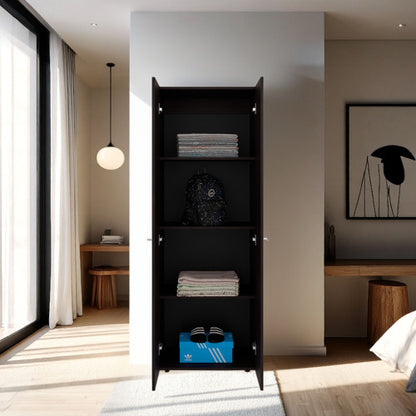 Armoire, 2 Doors, 4 Shelves, Walnut / Black Wengue